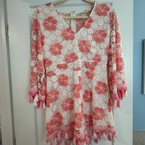 Entro Peach and White Floral Lace Romper